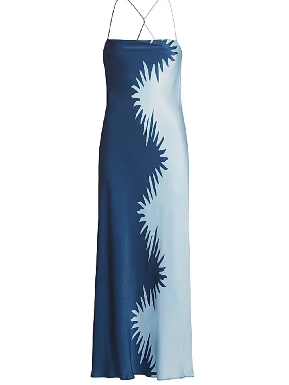 Significant Other Abstract Bias Cut Maxi Dress Blue Open Back Silk Feel Size 6